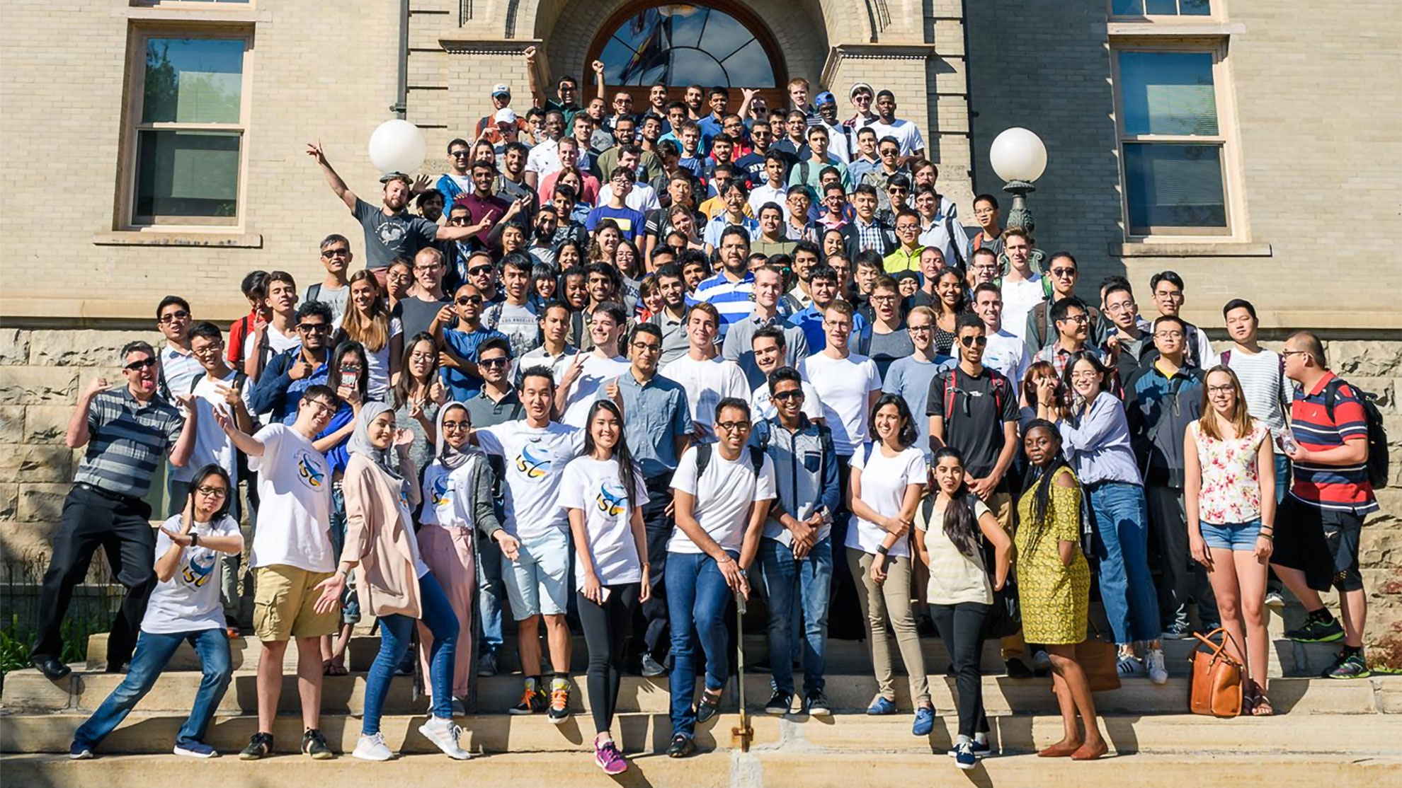 Mines International Students together in front of a campus building during their orientation
